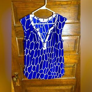 Alice and Trixie Sleeveless Royal Blue White Blouse Medium UEC